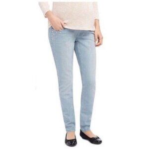 Oh Baby Motherhood Maternity Womens Light Wash Embellished Skinny Jeans Sz M New